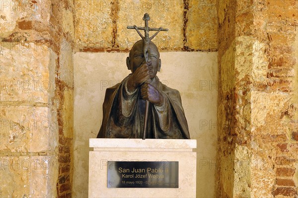 Bust of Pope John Paul II in the side entrance of the Basilica Cathedral of Santa Maria la Menor