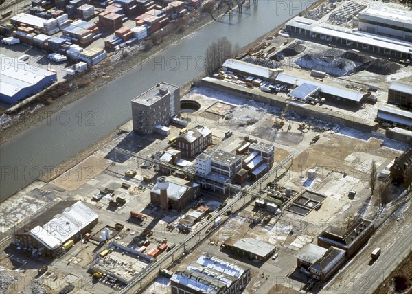 Historical aerial view of the Boehringer Werke Moorfleet 1996 in front of demolition