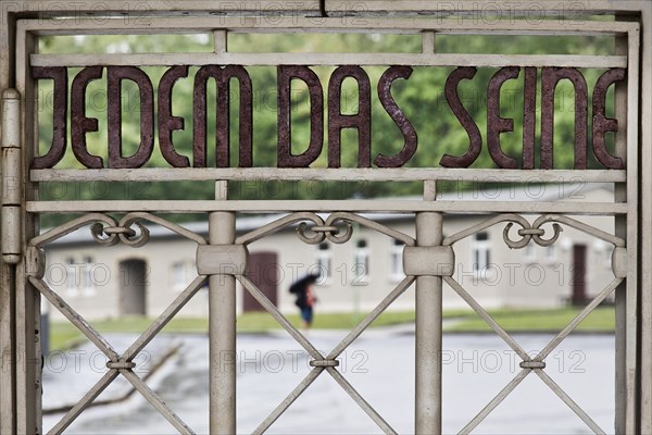 Entrance gate to beech forest concentration camp with the saying Jedem das Seine