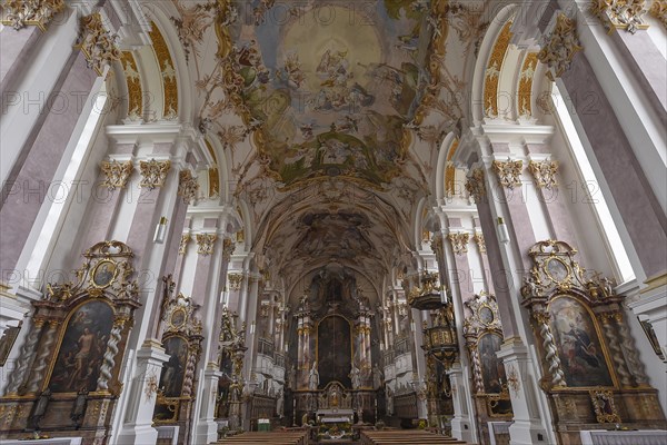 Baroque interior with high altar of the former monastery church of St. Margareta