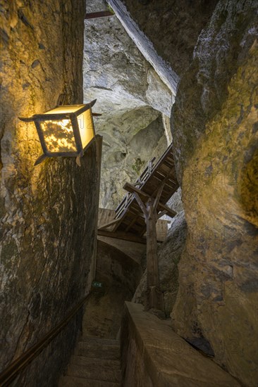 Wooden bridge leading to the upper part of the medieval cave castle