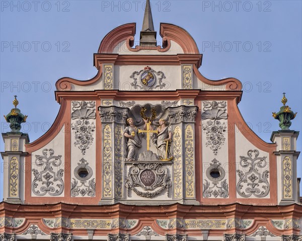 Detail Historic town hall with a magnificent rococo facade on the main square