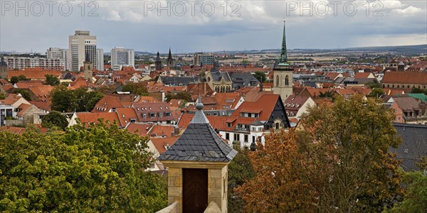 City view of Petersberg Citadel with old architecture of the old town and new buildings