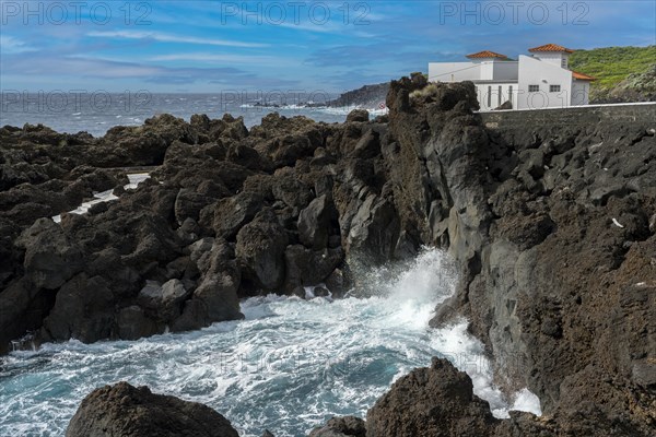 Sea House Lava Cliffs Faial Island Azores Portugal
