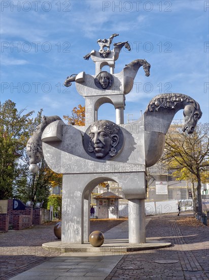 The large sculpture Tower of the Grey Horses on Hillerplatz