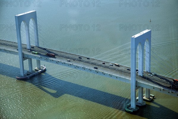 View from Macau Tower of the cable-stayed Sai Van Bridge over Praia Grande Bay