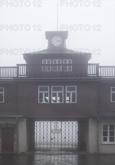 Gate to the beech forest concentration camp in the fog