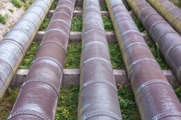 Water pipes and cableway between Walchensee and Lake Kochel for the largest high-pressure storage power plant