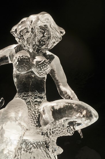 Ice sculpture of giant chimera of a woman/spider Lake Louise
