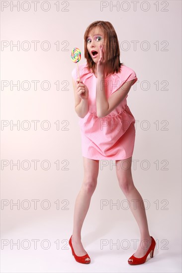 Woman in pink mini dress