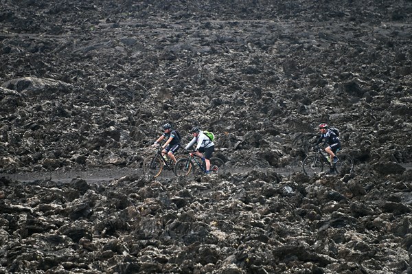 Mountain bikers in Timanfaya National Park