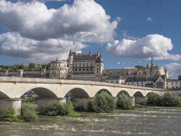 Marechal Leclerc Bridge on the Loire and in the background the Renaissance castles of Amboise