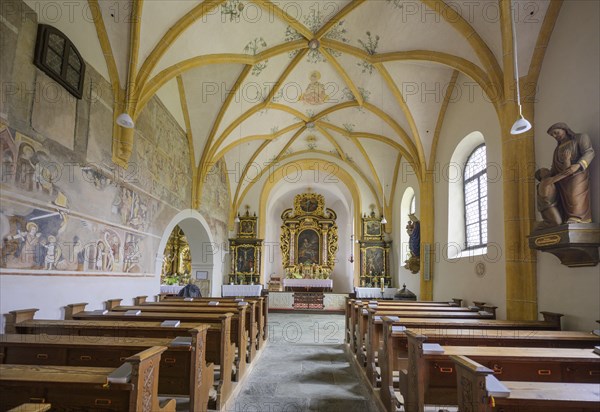 Ribbed vault and frescoes in the parish church of St.Peter in Holz