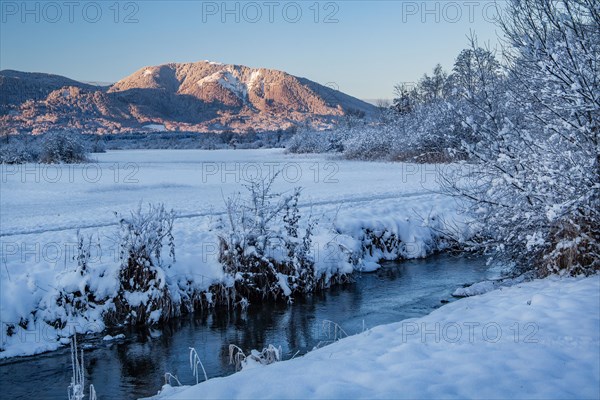 Winter landscape in the Murnauer moss with Hoernle 1548m in the Ammergau Alps