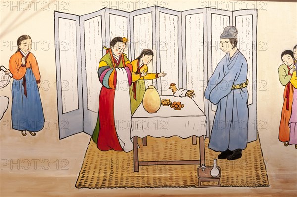 Wall art of traditional Korean life