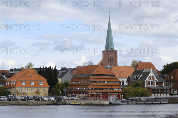 Town view with pagoda warehouse and town church