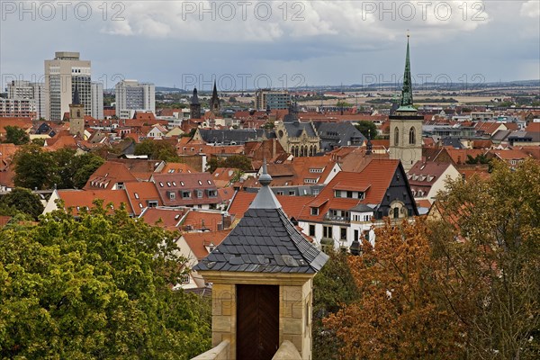 City view of Petersberg Citadel with old architecture of the old town and new buildings