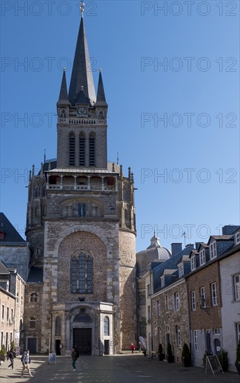 Tower and entrance to the UNESCO World Heritage Aachen Cathedral