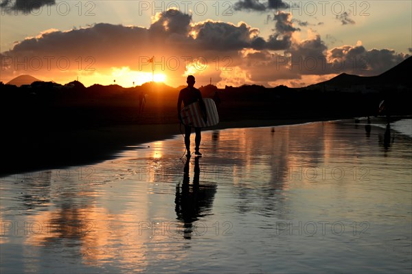 Surfers on the beach of Caleta de Famara