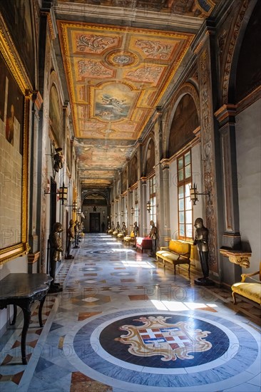 View into long corridor hallway of historic Grand Masters Palace Palace of Grand Master of Order of Malta Knights of Malta historic Order of St John