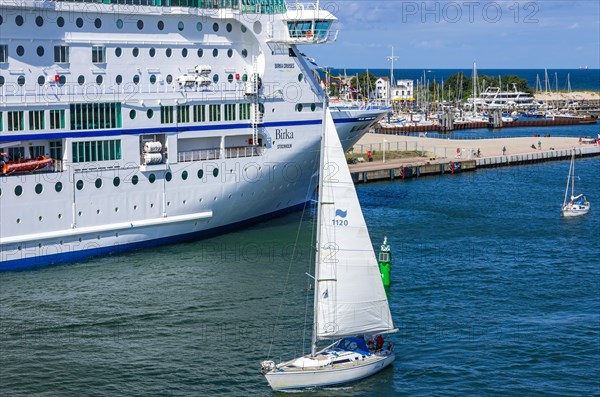 The cruise ship Birka Stockholm at the quay wall of the Warnemuende Cruise Center in the port of Rostock-Warnemuende