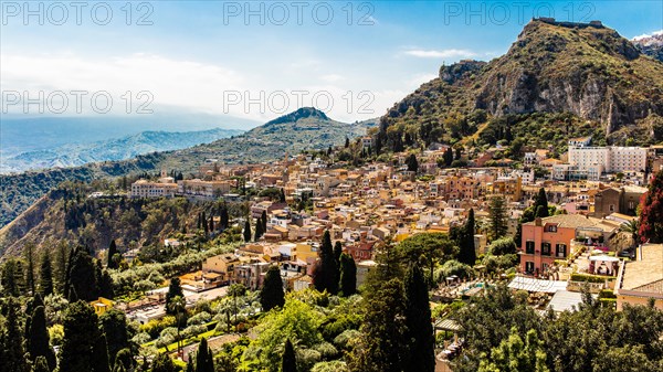 Taormina on a rock terrace on the slope of Monte Tauro