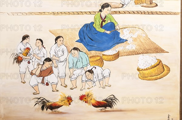 Wall art of traditional Korean life