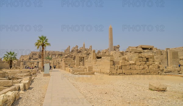 Temple ruins with 2 obelisks in the temple area of Thutmosis III