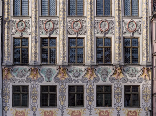 Detail Historic town hall with a magnificent rococo facade on the main square