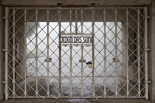 Gate to the beech forest concentration camp with the saying Jedem das Seine