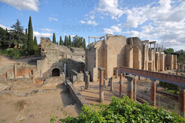 Roman excavation site at the UNESCO Teatro romano and part of the Roman city of Emerita Augusta in Merida