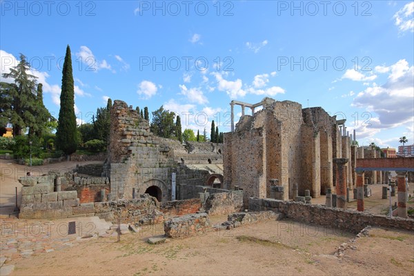 Roman excavation site at the UNESCO Teatro romano and part of the Roman city of Emerita Augusta in Merida