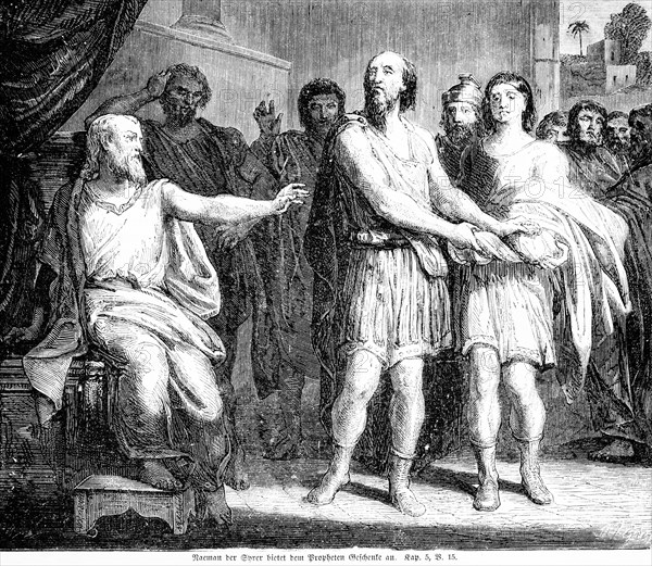 Naemen the Syrian offers gifts to the prophet