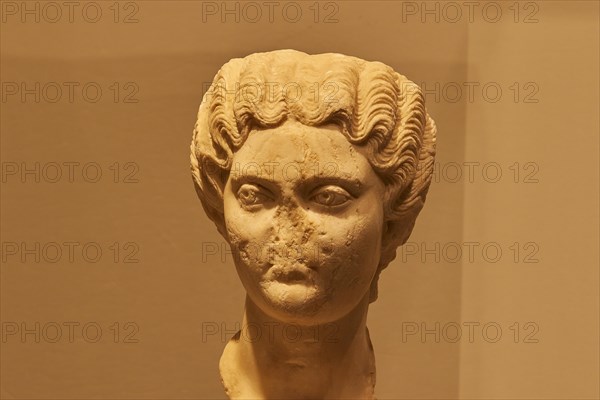 Marble head of the Roman ruler's wife Faustina the Younger