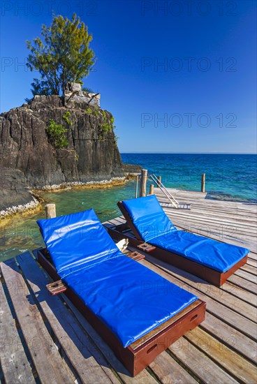 Sun lounger on a little islet on the Island Ile Sainte Marie