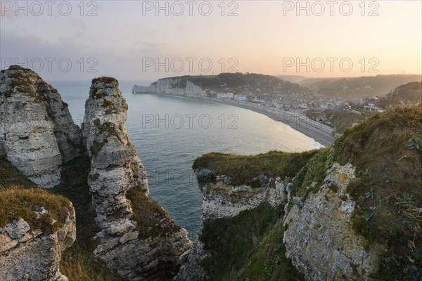 View of Etretat from the Falaise d'Aval