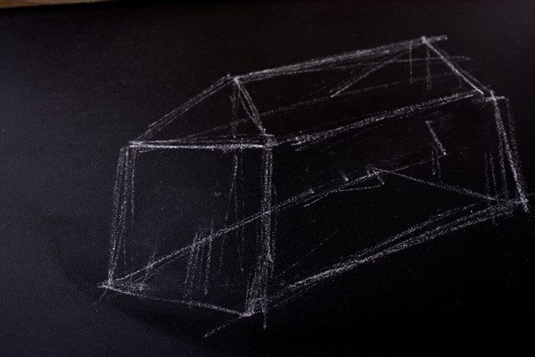 3 dimensional structure drawn by chalk on a blackboard