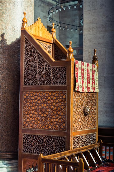 Wooden minbar sermon pulpit of Ottoman times in mosque