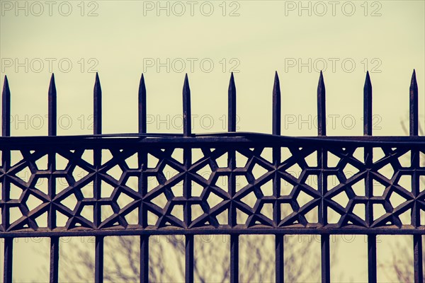 Part of decorative metal fence seen in view
