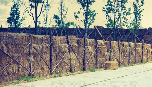 Hay bales stacks outdoors