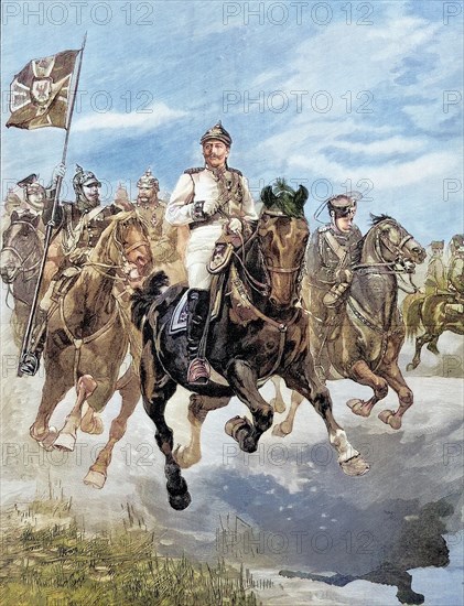 Aiser Wilhelm II. auf dem Manoeverfeld zu Pferd