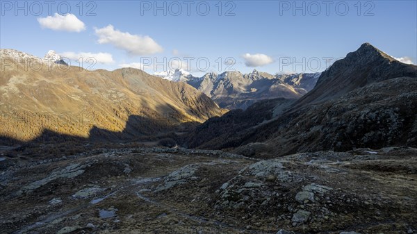 View of the mountains at the Bernina Pass