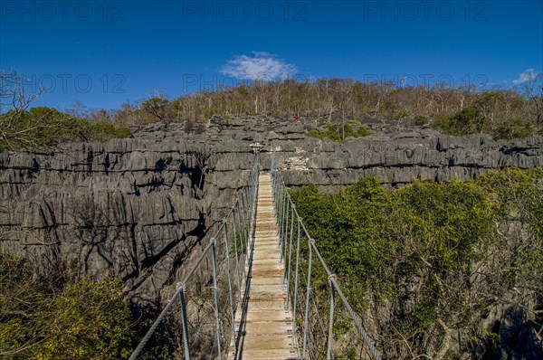 Hanging bridge in the Tsingy plateau in the Ankarana Special Reserve