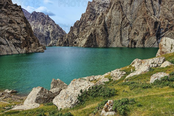 Rock formation around the alpine Koel-Suu lake