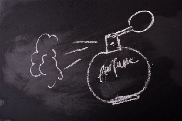 Chalk drawn perfume on a blackboard