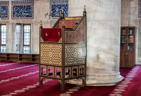 Wooden minbar sermon pulpit of Ottoman times in mosque