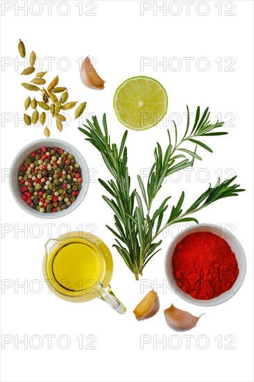 All purpose spice and herbs. Condiments isolated on white background