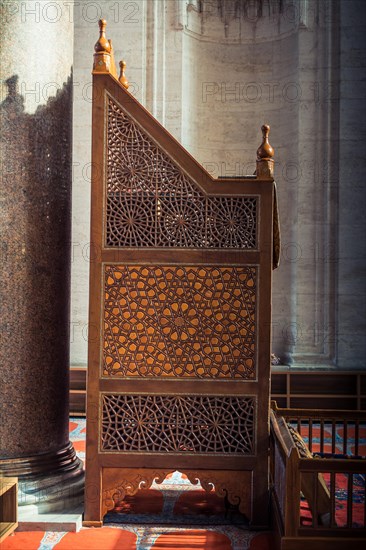 Wooden minbar sermon pulpit of Ottoman times in mosque