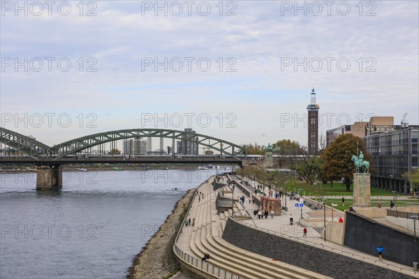 View from Deutz Bridge onto the Rhine promenade Cologne Deutz