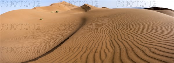 Beeindruckender Panoramablick auf die Wueste Sahara im Sueden Marokkos. Merzouga